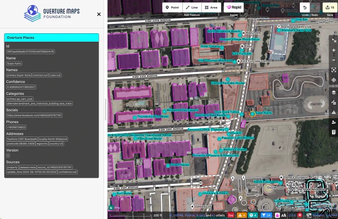 Browsing Overture Places dataset around Wildwood, NJ