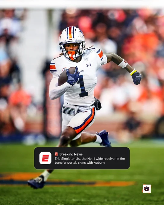 Number one wide receiver in the transfer portal, Eric Singleton Jr., signs with Auburn.
