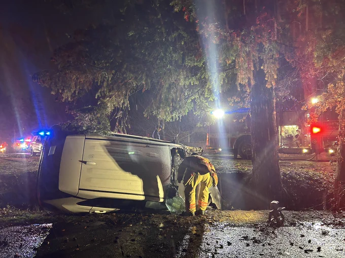 SUV on its side