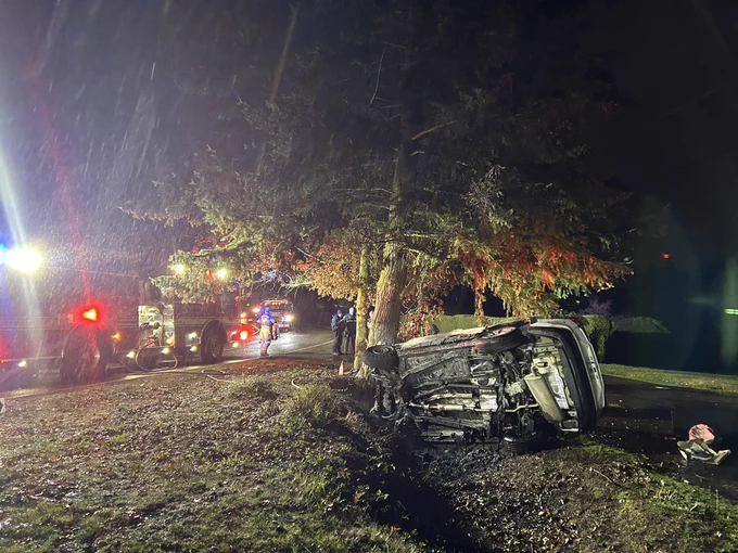 PFB on scene of vehicle crash and fire.