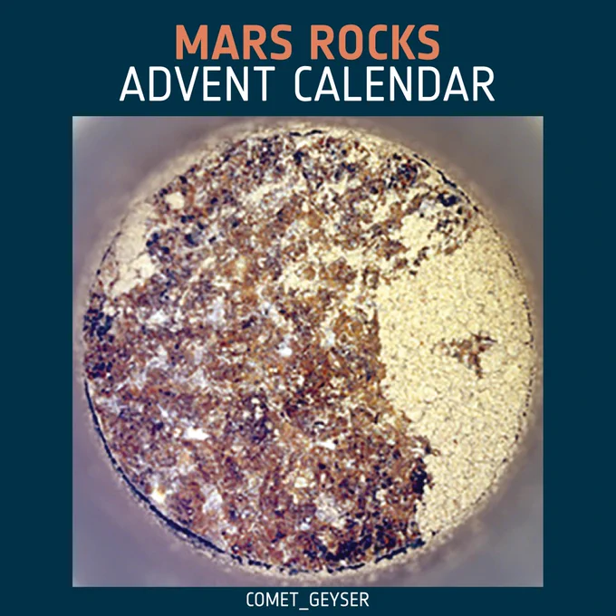Image of Comet Geyser, day 24 of the Mars rocks advent calendar and the twenty fourth sample collected by the Perseverance rover on Mars.