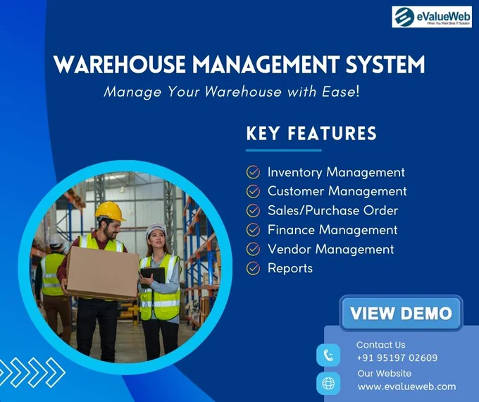 🌟 Streamline Your Operations with Our Warehouse Management System! 🌟
Are you ready to optimize your warehouse efficiency? Our Warehouse Management System (WMS) is designed to transform your inventory management and enhance productivity.

Book for Demo:
Call/WhatsApp:  91 95197 02609
Email: info@evalueweb.com
Website: evalueweb.com

#WarehouseManagement #Efficiency #InventoryControl #Logistics #SupplyChain
 #evalueweb #customerservice #appdevelopment #software #trending #shipping #Carogo #WarehouseSolutions #Warehouse 