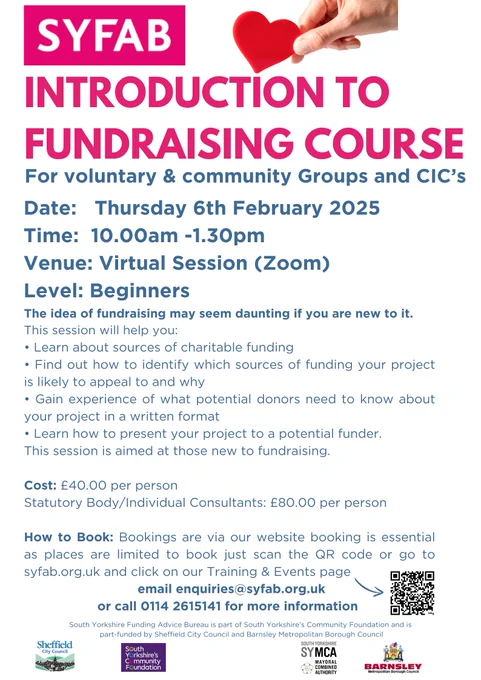 Poster: Introduction to Fundraising for Beginners (virtual classroom) Thursday 6th February 2025 10.00am-1.30pm Booking Essential