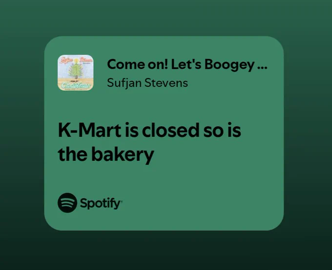 Sufjan lyrics "K-Mary is closed so is the bakery"