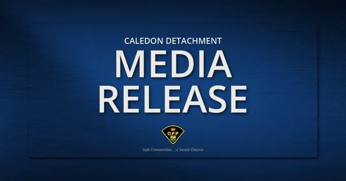 Stock graphic that reads "Caledon Detachment Media Release" on a blue background with the OPP flash.