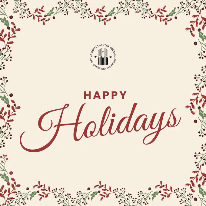 A graphic with text that reads, "Happy Holidays."