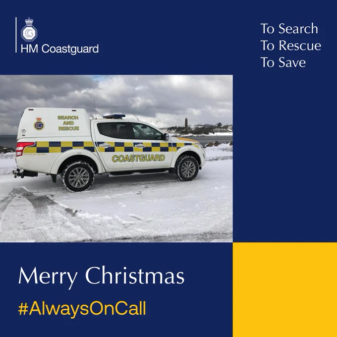 A coastguard rescue vehicle in snowy conditions.

Text reads: Merry Christmas