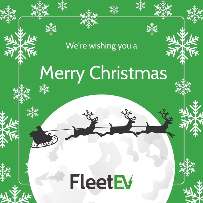A green graphic with reindeers pulling a sleigh. 