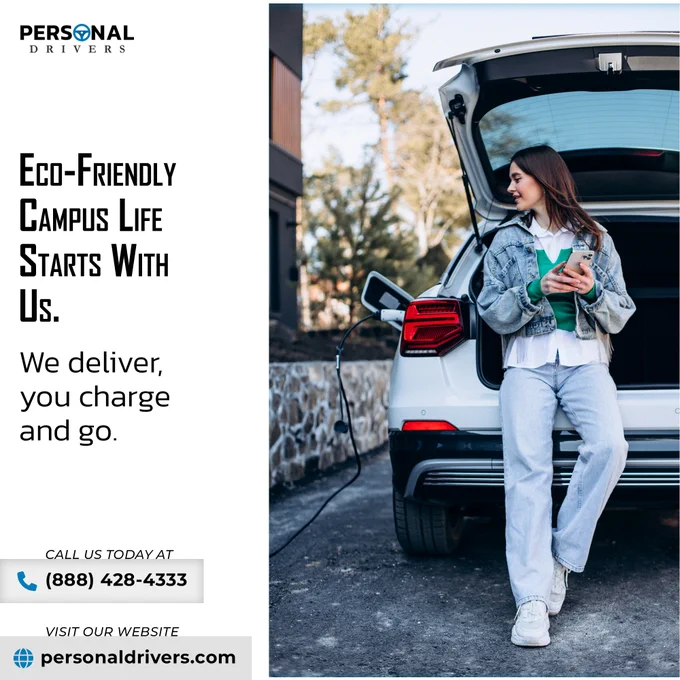 Eco-conscious student enjoying convenient car relocation service by Personal Drivers.