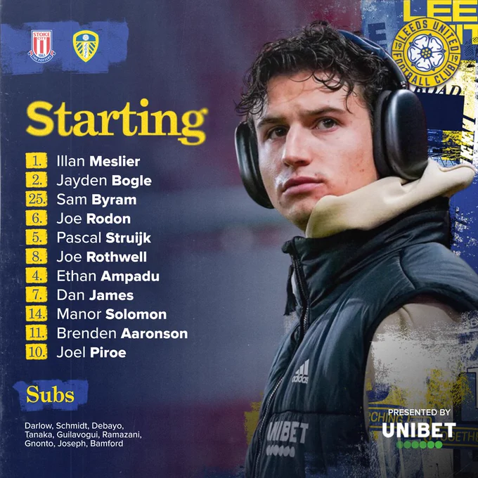 Leeds United Starting XI: Meslier, Bogle, Byram, Rodon, Struijk, Rothwell, Ampadu, James, Solomon, Aaronson, Piroe