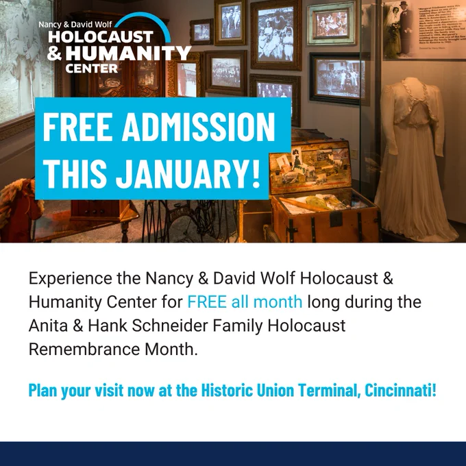Holocaust & Humanity Center free admission graphic. 