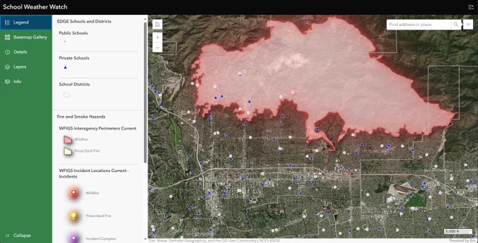 Social media platform graphic promoting an NCES School Weather Watch map featuring an image of a map.