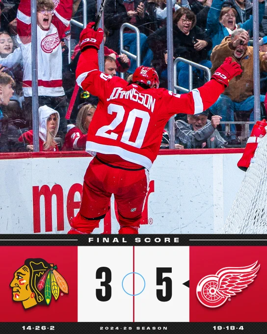 Final Score: Red Wings defeat Blackhawks 5-3