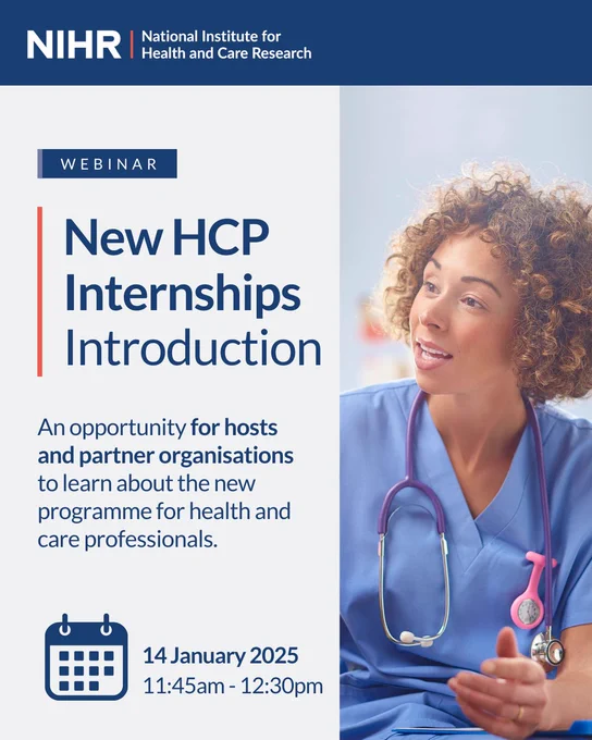 Webinar: New HCP Internships Introduction

An opportunity for hosts and partner organisations to learn about the new programme for health and care professionals.

14 January 2025
11:45am - 12:30pm