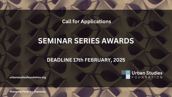 
[Image description: Flyer with USF logo announcing the 2025 "Seminar Series Awards" Call for Applications, featuring a photo  via Flickr by Chemnitz]