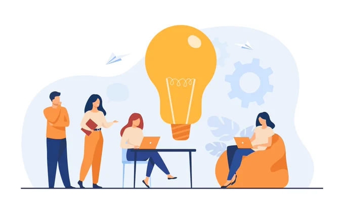 Image of lightbulb and people writing and brainstorming. Designed by Freepik www.freepik.com
