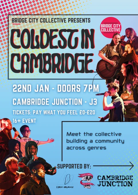 From pop to hip hop, featuring R&B and folk, meet the collective building a community across genres.
Coldest in Cambridge • Wed 22 Jan 
TICKETS 🎟 https://bit.ly/Coldest-In-Cambridge