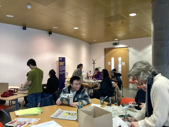 Attendees enthusiastically work together.