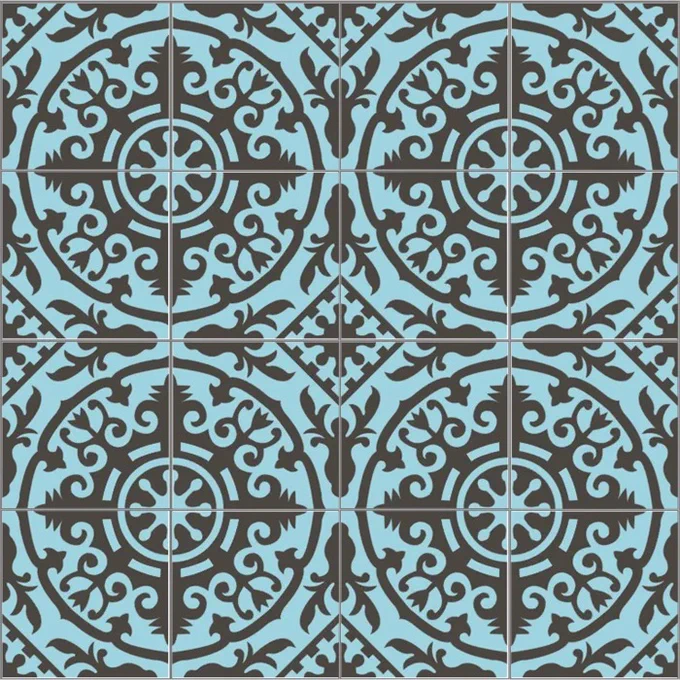 Mission Artemisa in Caribbean Blue 8x8 Cement Tile Rug