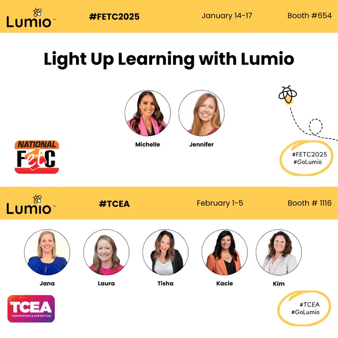 Michelle and Jennifer will be at #FETC25 Jan 14-17
Jana, Laura, Tisha, Kacie and Kim will be at #TCEA Feb 1-5
