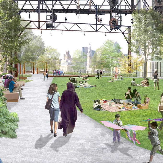 A conceptual rendering of the south end of the Rail Park.