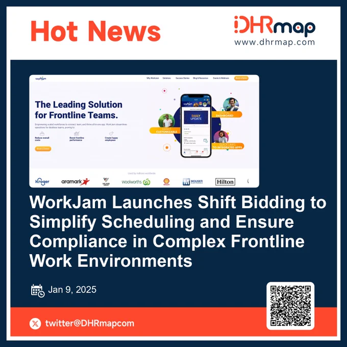 HRTech News: @WorkJam `s Shift Bidding revolutionizes scheduling for unionized workplaces. Aligning shifts with union rules, it minimizes compliance risks, reduces grievances, and improves employee satisfaction. Avis Budget Group reports 92% of employees actively using WorkJam, citing reduced turnover and better operations. Industries like retail and logistics can now enhance productivity, streamline workflows, and ensure equitable scheduling through this innovative feature. #HRTech #WorkforceManagement #UnionCompliance 
https://www.dhrmap.com/news/workjam-launches-shift-bidding-to-simplify-scheduling-and-ensure-compliance-in-complex-frontline-work-environments