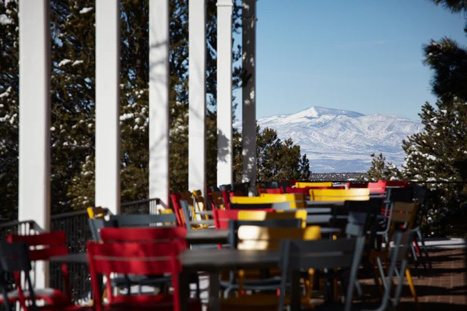 A view of the Jemez Mountains from SFI's Noyce Portal. Image by Kate Joyce.