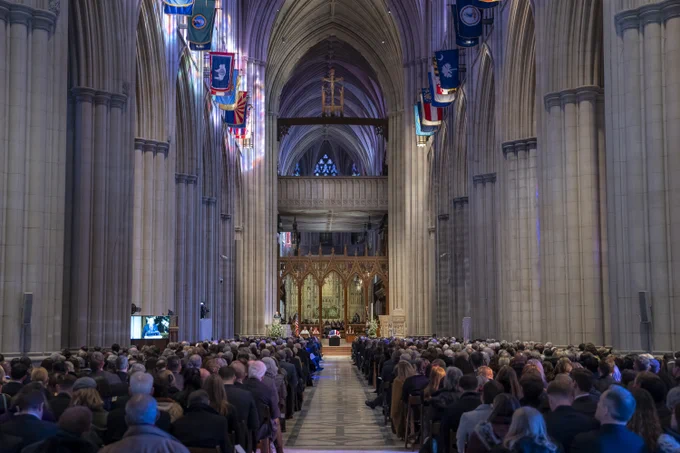 Mourners gather in the National Cathedral for President Carter's memorial service.