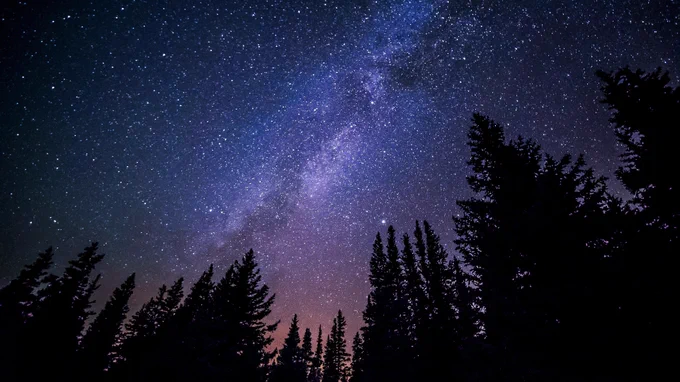 Photo of stars and of our galaxy, the Milky Way, in the night sky.