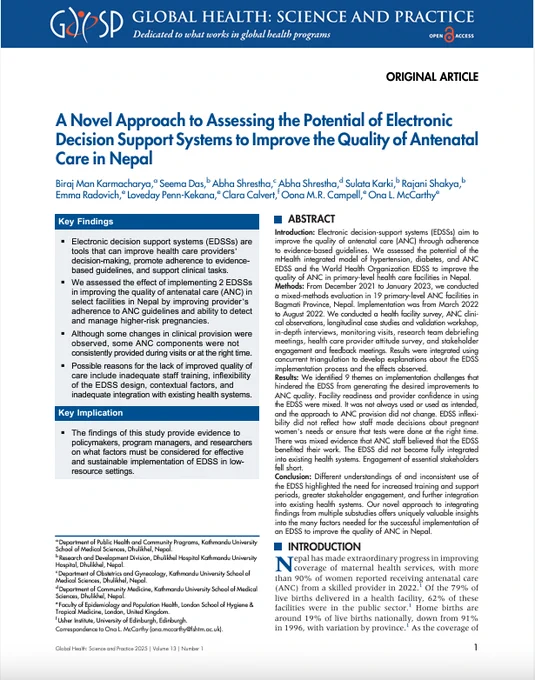Electronic Decision Support Systems to Improve Antenatal Care in Nepal