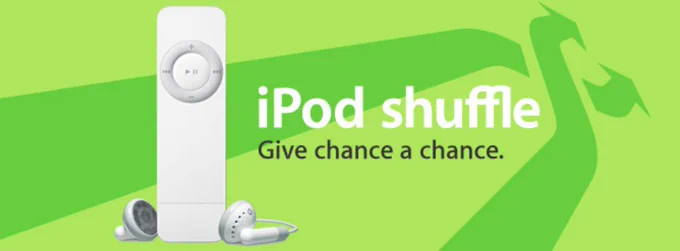 a banner seen on Apple's website in 2005, advertising the iPod Shuffle.