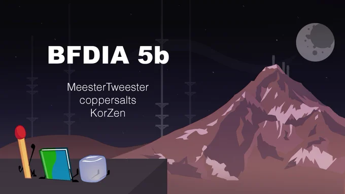 BFDIA 5b overlay with Match, Book, and Ice Cube overlooking the night sky
