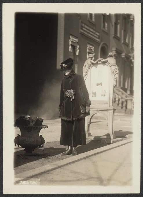 Photograph of Berthe Arnold, attending to a “watchfire” outside the National Woman’s Party Headquarters in Washington D.C., 1919, courtesy of the Library of Congress.