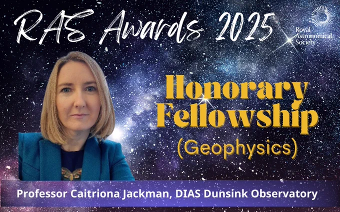 Professor Caitriona Jackman on a starry background alongside text that reads: 'Honorary Fellowship (Geophysics)'.