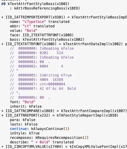 The text attribute storing "Bold" for a non-variable font. Persistent data in ITextAttrFont is the string, followed by a zero byte.