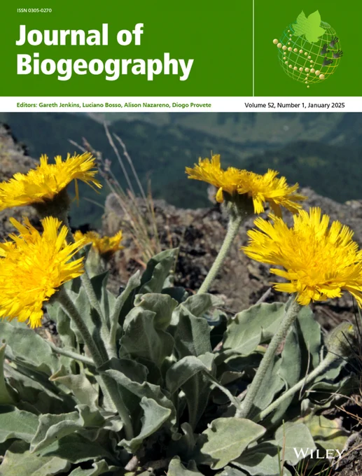 The paper as a cover art of the issue of Journal of Biogeography.