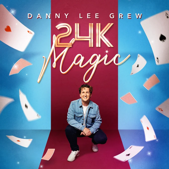 Danny Lee Grew 24K Magic with Danny sat on the floor and lots of playing cards falling around him