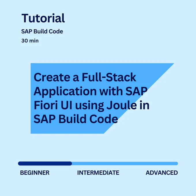 Blue background with darker blue anvil shape: Create a Full-Stack Application with SAP Fiori UI using Joule in SAP Build Code

30 min - SAP Build Code BEGINNER Tutorial

