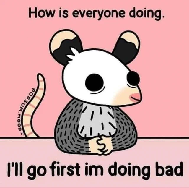 How is everyone doing.

[possum]

I'll go first, I'm doing bad