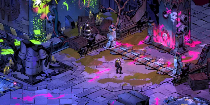 Reignbreaker screenshot showing pink arrows pointing to a locked device