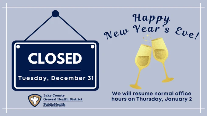 Happy New Year's Eve! We are closed on Tuesday, December 31. We will resume normal office hours on Thursday, January 2.
