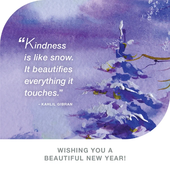 Watercolor purple tree with white text quote from kahlil gibran in white