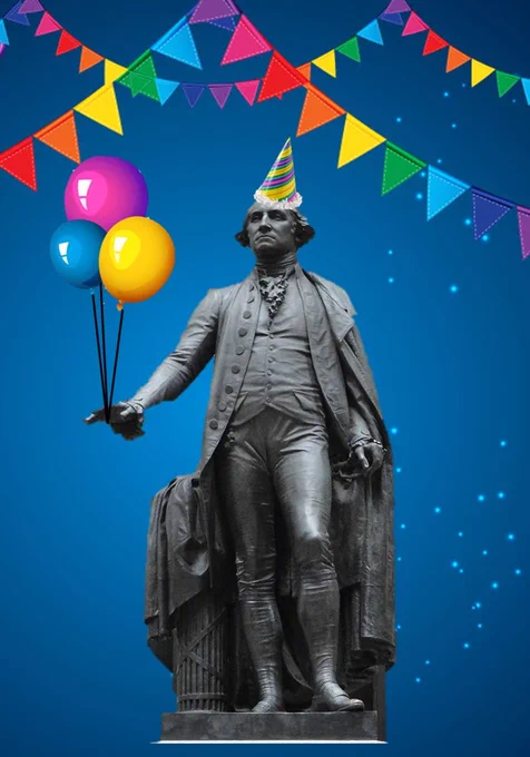 The colored photo is of the George Washington statue.