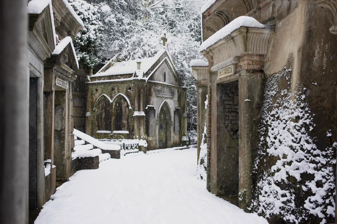 The Lebanon Circle at Highgate Cemetery in the snow
(c) John Swannell