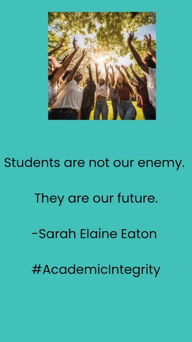 An infographic with a turquoise background and text written in black. There is an AI-generated image of a group of students at the top.