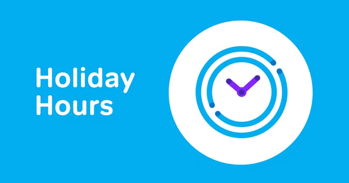 Image of a clock with the words holiday hours