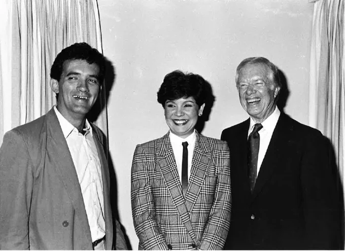 In February 1986, in Caracas, Venezuela, President Jimmy Carter meets Humphrey alumni.