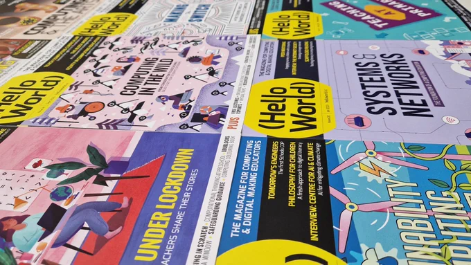 Photo of various copies of Hello World neatly arranged in rows.