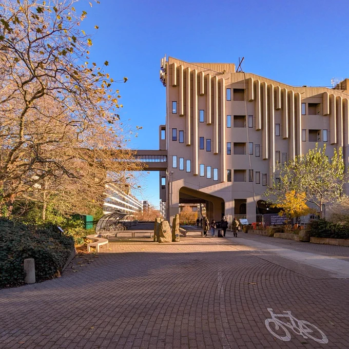 The Roger Stevens building on a cold, sunny day.