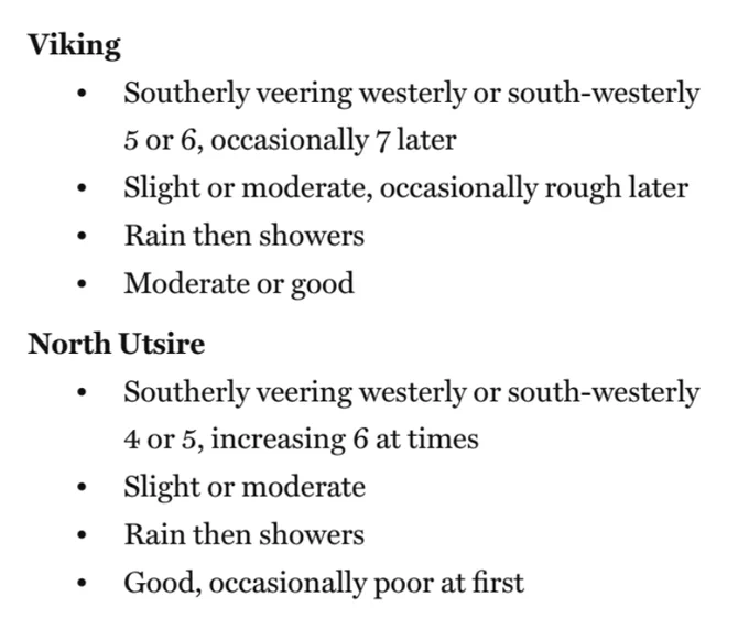 The Shipping Forecast as a list